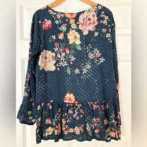 Johnny Was Navy and Pink Floral peplum shirt